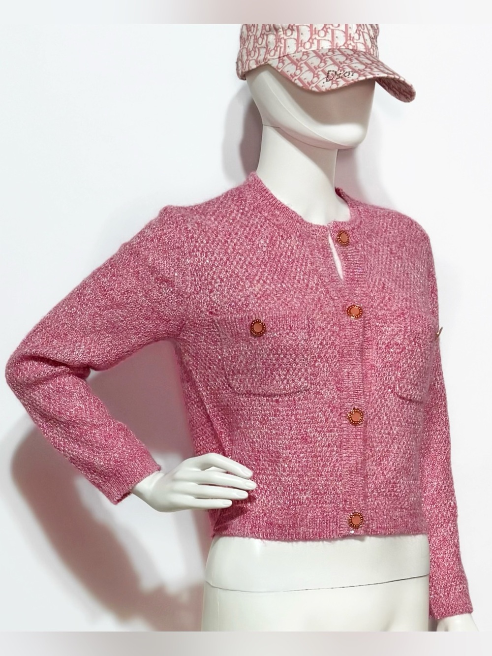 NWOT Maje pink tweed cardigan jacket with buttons and pockets | Size 1/S - Picture 6 of 10